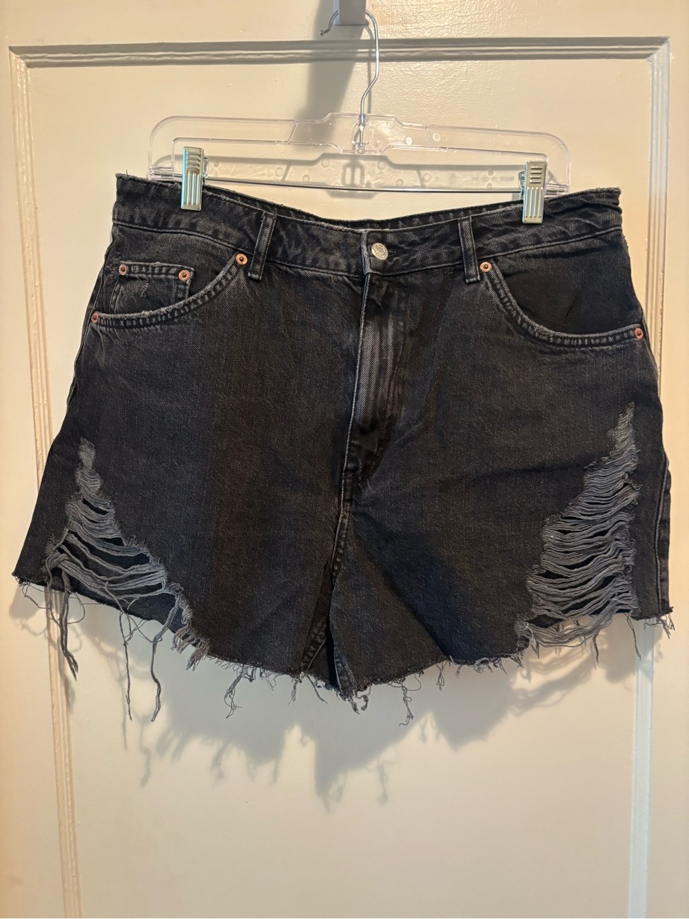 Topshop Black Distressed High-Rise Jean Shorts
